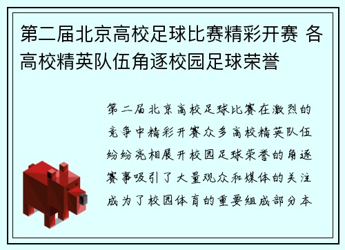 第二届北京高校足球比赛精彩开赛 各高校精英队伍角逐校园足球荣誉