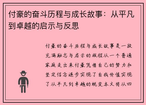 付豪的奋斗历程与成长故事：从平凡到卓越的启示与反思