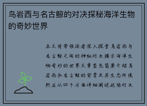 鸟岩西与名古鲸的对决探秘海洋生物的奇妙世界